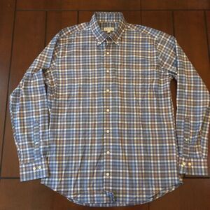Peter Millar blue brown plaid long sleeve button up large